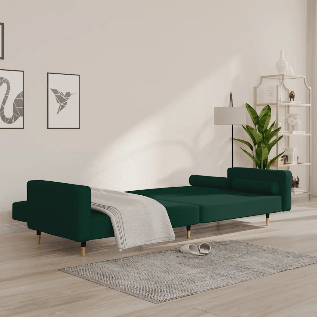 Divano Letto a 2 Posti con 2 Cuscini Verde Scuro in Velluto 375751