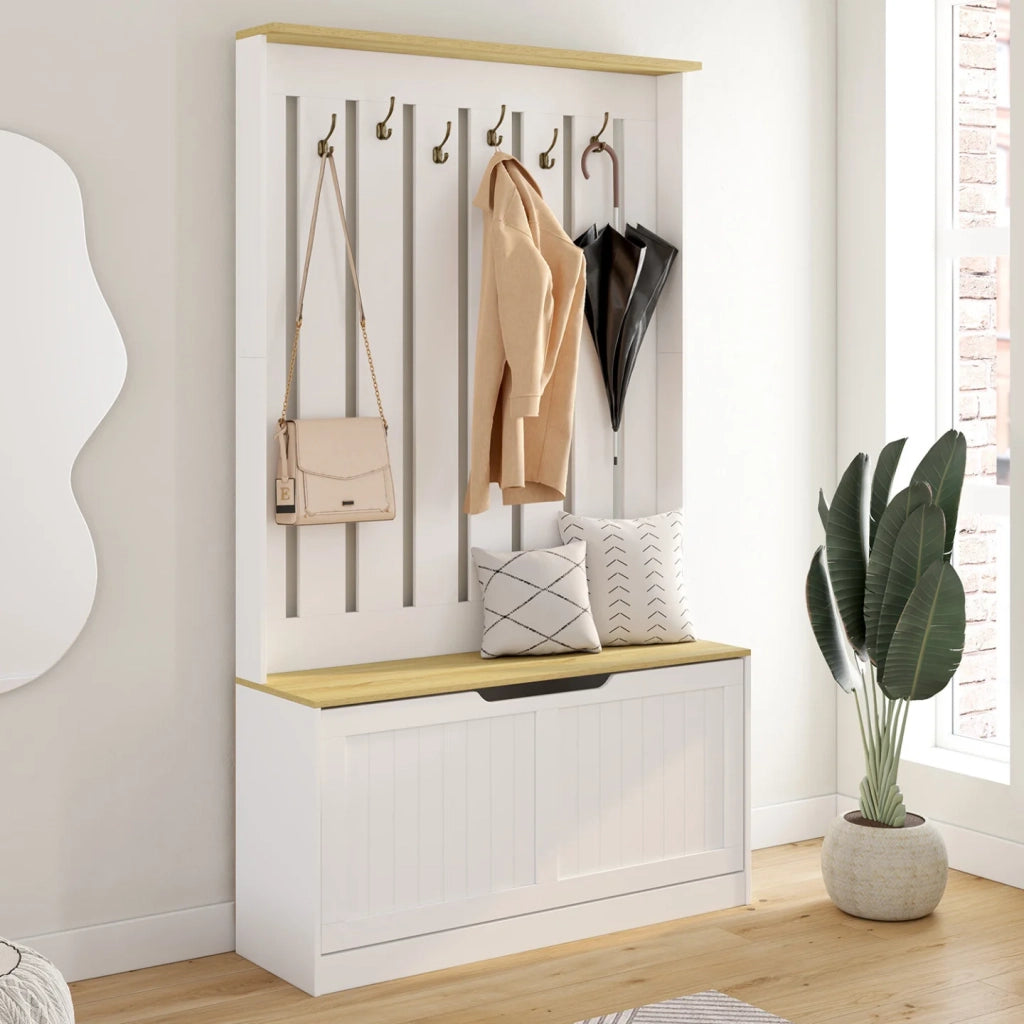 IDMarket - Guardaroba da ingresso LEON: mobile porta scarpe e appendiabiti con 6 ganci e panca, per l'ingresso, il soggiorno e la camera da