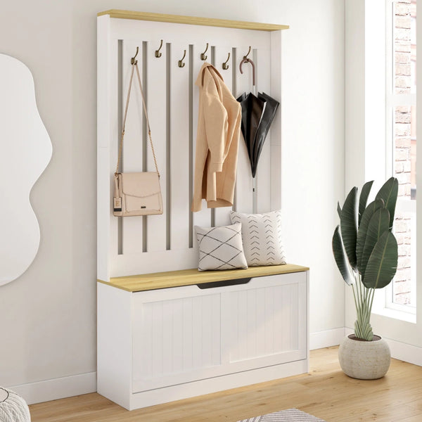 IDMarket - Guardaroba da ingresso LEON: mobile porta scarpe e appendiabiti con 6 ganci e panca, per l'ingresso, il soggiorno e la camera da