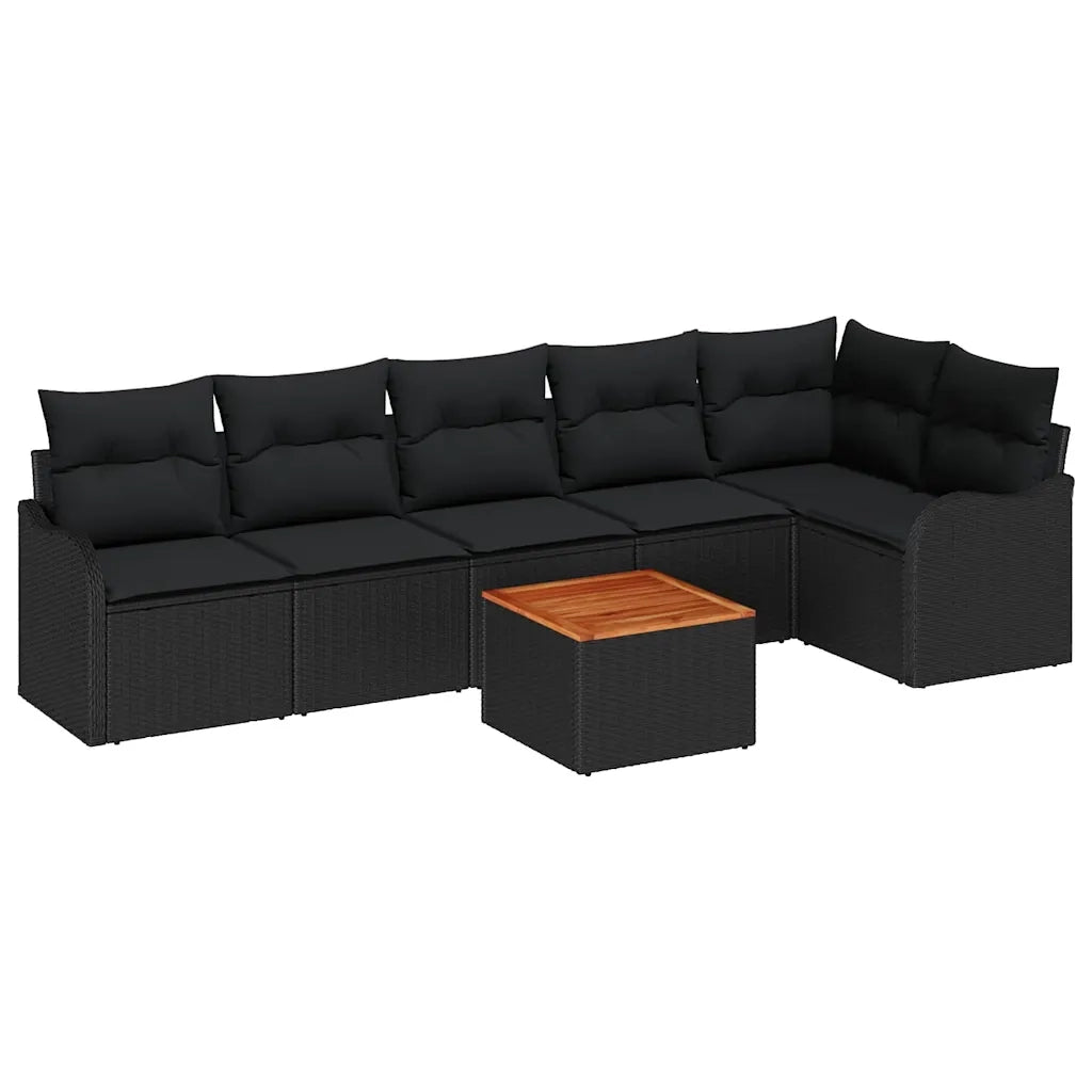 Set Divano da Giardino con cuscino 7 pcs Nero polyrattan 3347464