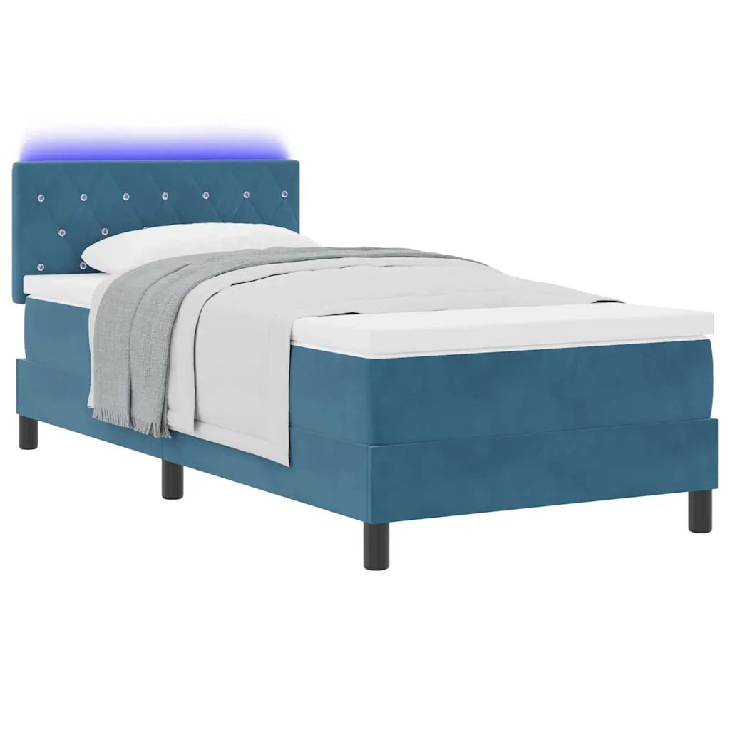 Letto a Sorgente LED con testiera-Rete con Testiera Blu Scuro 90 x 190 cm Velluto 564434