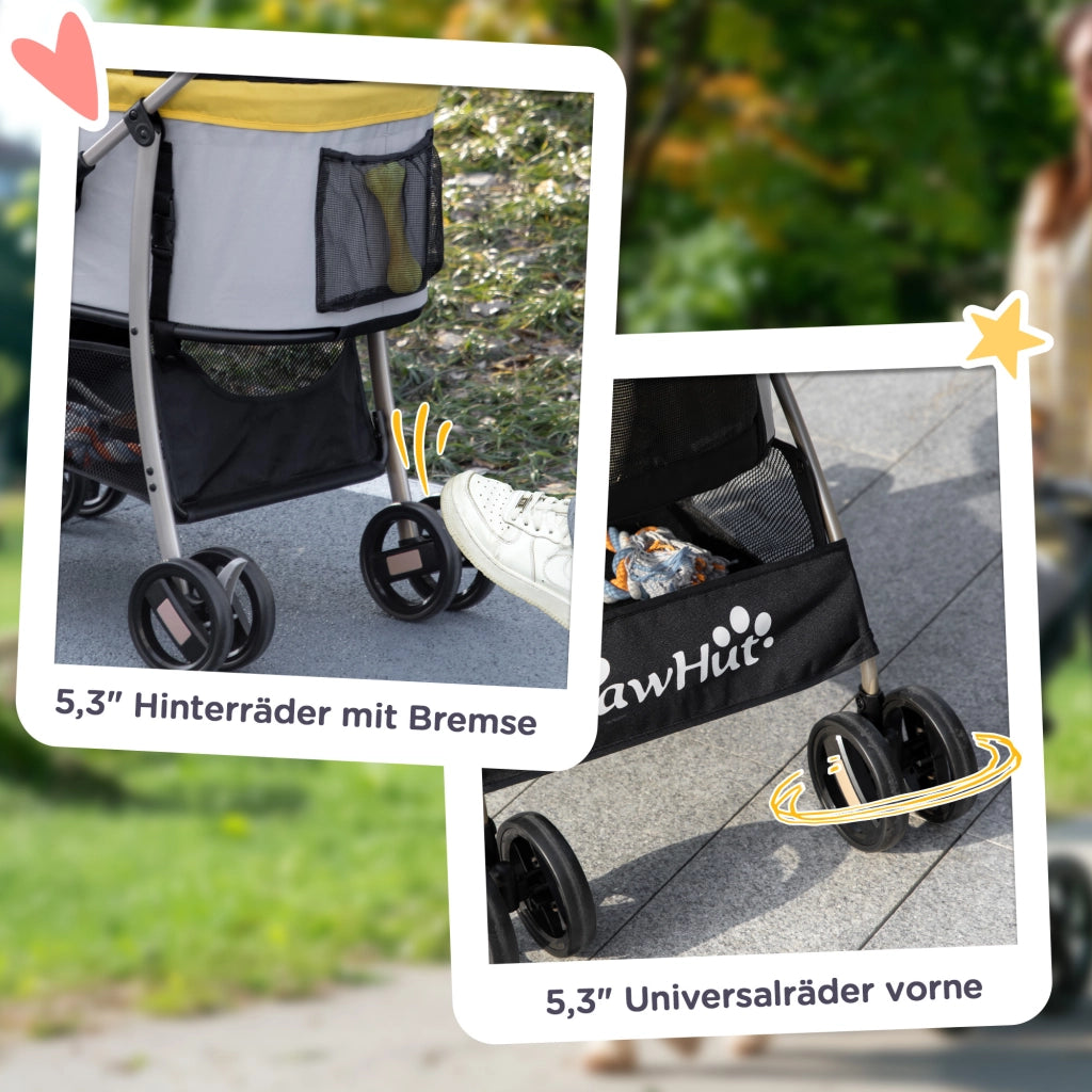 Carrello per Cani Pieghevole 2 in 1 ¨C Zephmum ¨C Giallo 82x49.5x98 cm