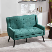 Panca 2 posti in lino con cuscino in schiuma ad alta densità e gambe in legno massello verde retrò 108.51 × 66.31 × 30.2 cm