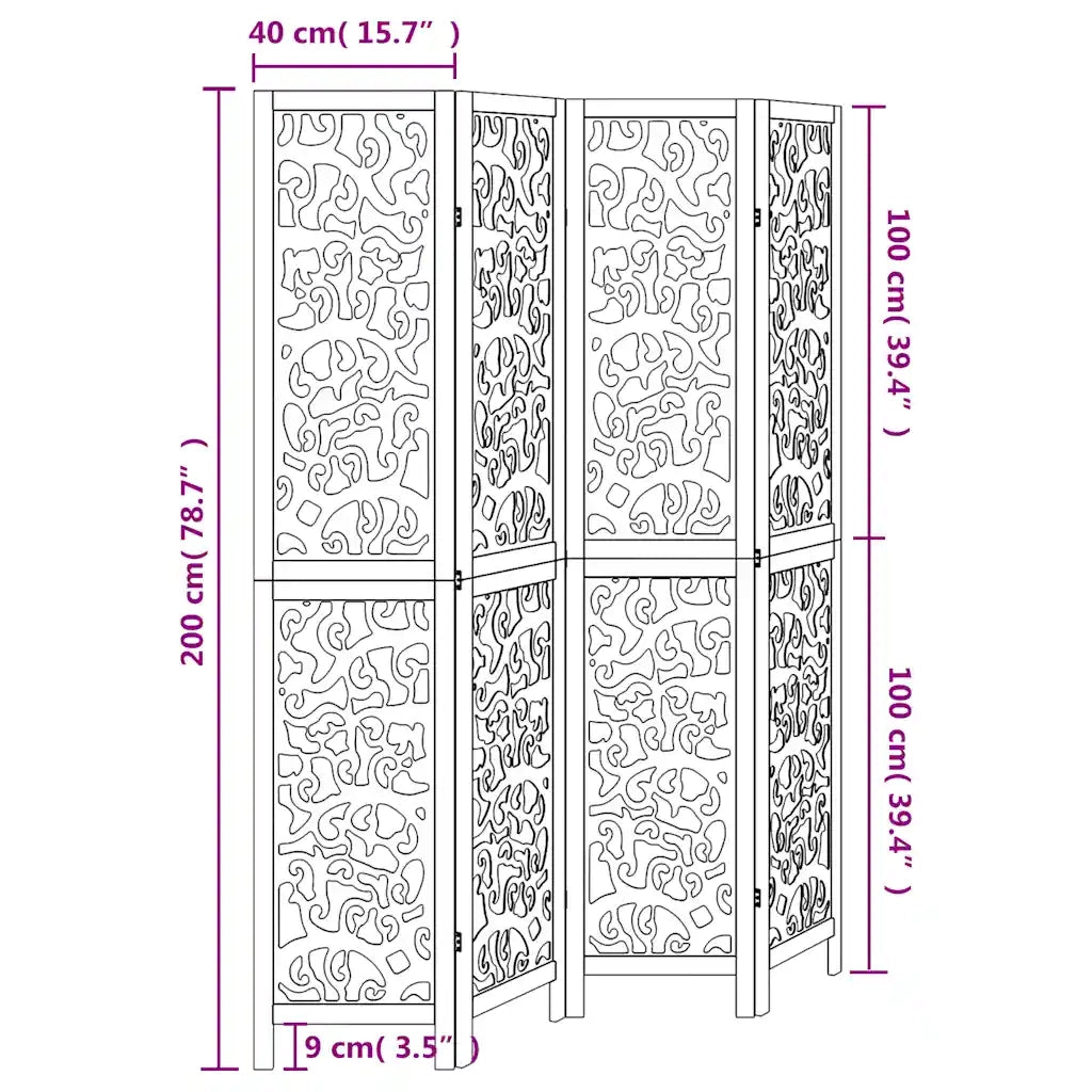 Divisorio Ambienti | Divider per stanze | Paravento 4Pannelli Bianco Legno Massello di Paulownia