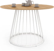 Tavolo da pranzo rotondo per 6 persone YUNA con piano in legno e gamba in filo metallico bianco 110 cm