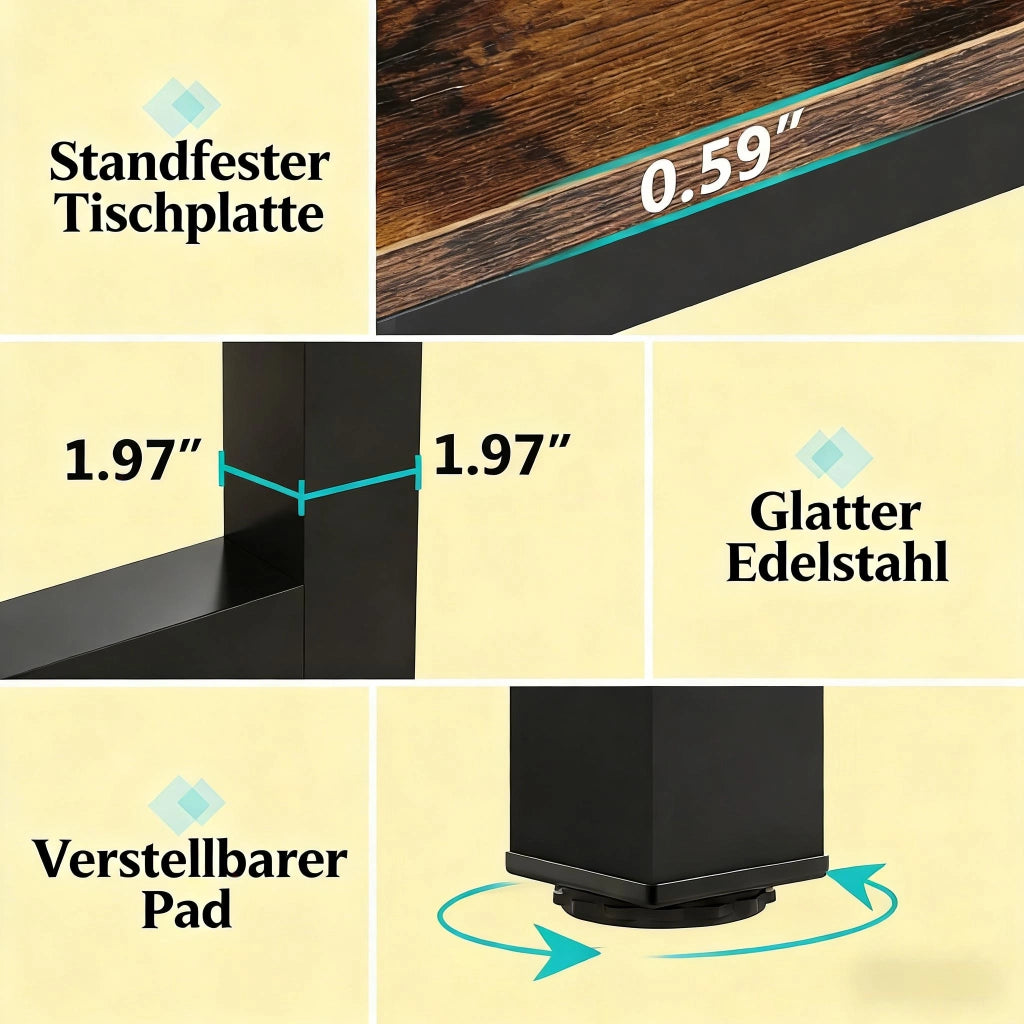Scrivania lineare da ufficio in legno e metallo, superficie resistente all’acqua, per riunioni e home office, nero e marrone rustico