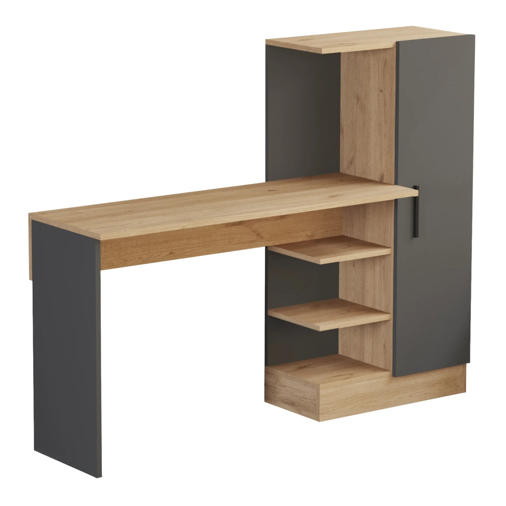 Scrivania/postazione di lavoro con mobile integrato 120 x 153 x 40 cm effetto rovere antracite 03_0009072