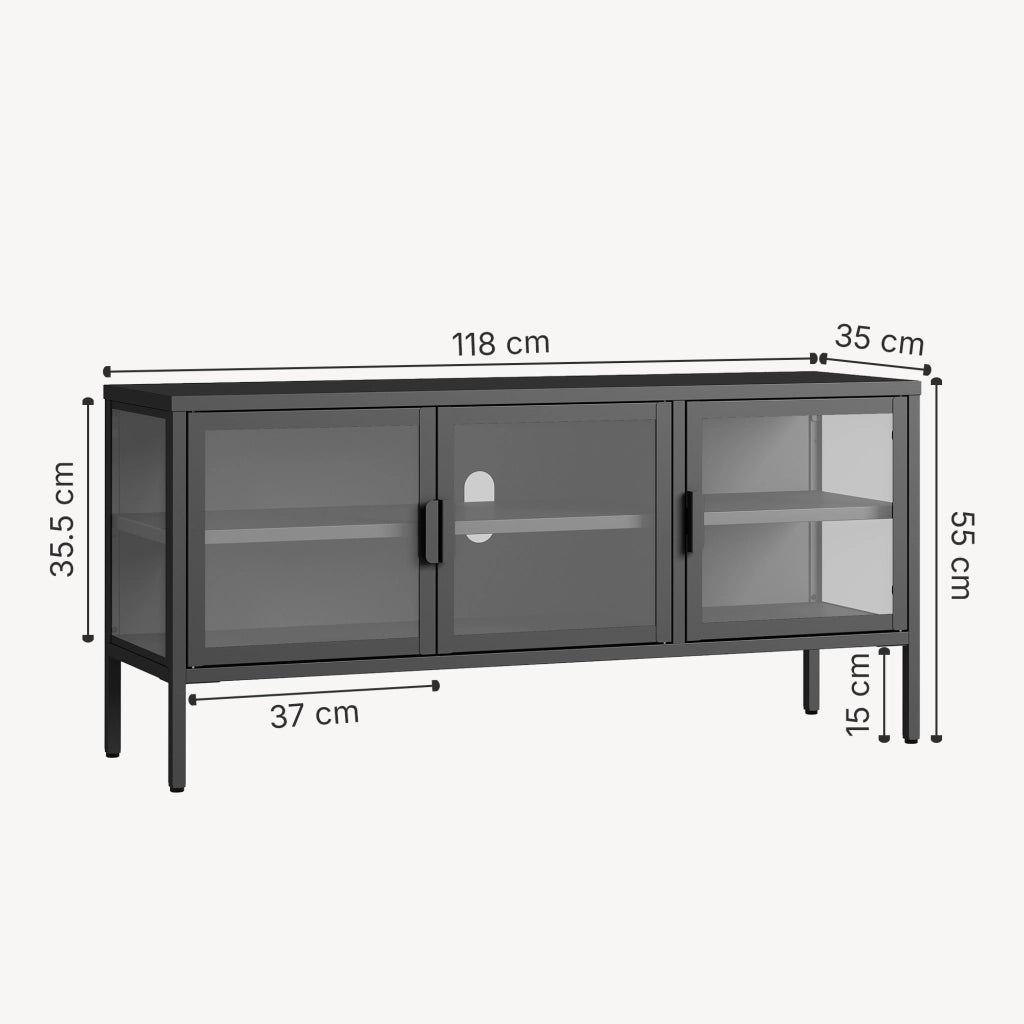 Armadietto con Vetrina Borshavisa Mobile TV con 3 Ante in Vetro 55x118x35 cm [en.casa]