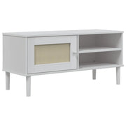 Mobile TV | Armadietto TV | Mobile Porta TV SENJA Aspetto Rattan Bianco 106x40x49 Massello Pino