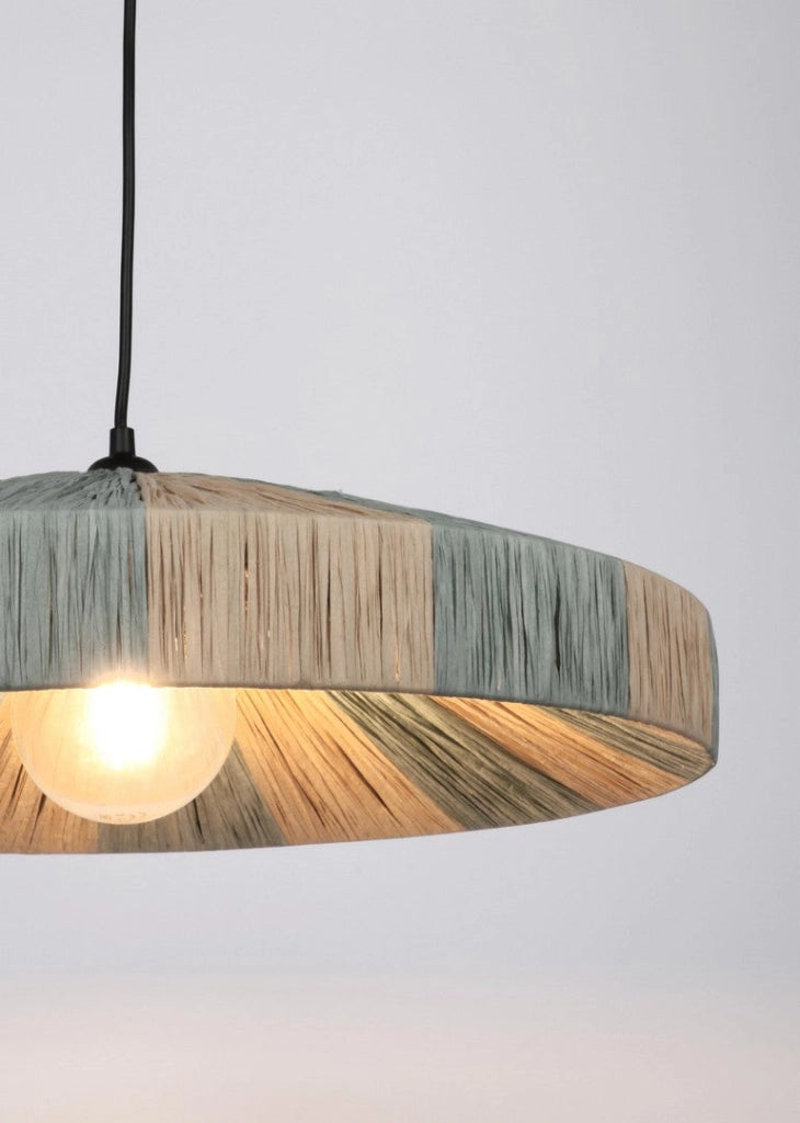Lampadario a Sospensione in Rafia Naturale con Paralume Piatto - MEI-WEN