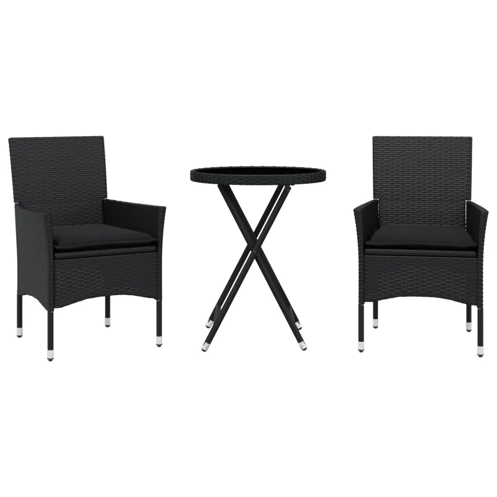 Set da Bistrò 3 pz con Cuscini Nero Polyrattan e Vetro 3278748