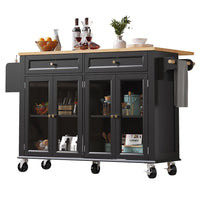 Isola cucina vetrata - Xylo - nero ruote spazio ampio legno