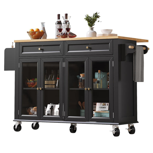 Isola cucina vetrata - Xylo - nero ruote spazio ampio legno