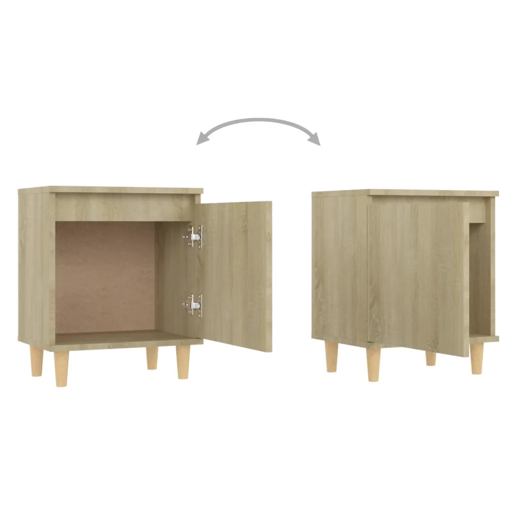 Comodino con Gambe in Legno Massello Rovere Sonoma 40x35x50cm 805821