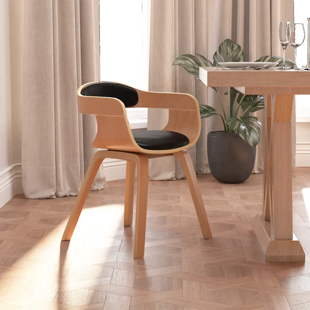 Sedia da Pranzo | Sedie da cucina Nera in Legno Curvato e Similpelle