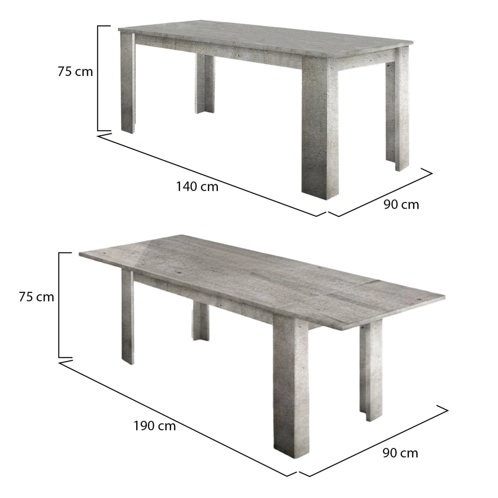 Tavolo per sala da pranzo Arizon, Made in Italy, Tavolo moderno con allunghe, Consolle allungabile, cm 140/190x90h75, Cemento