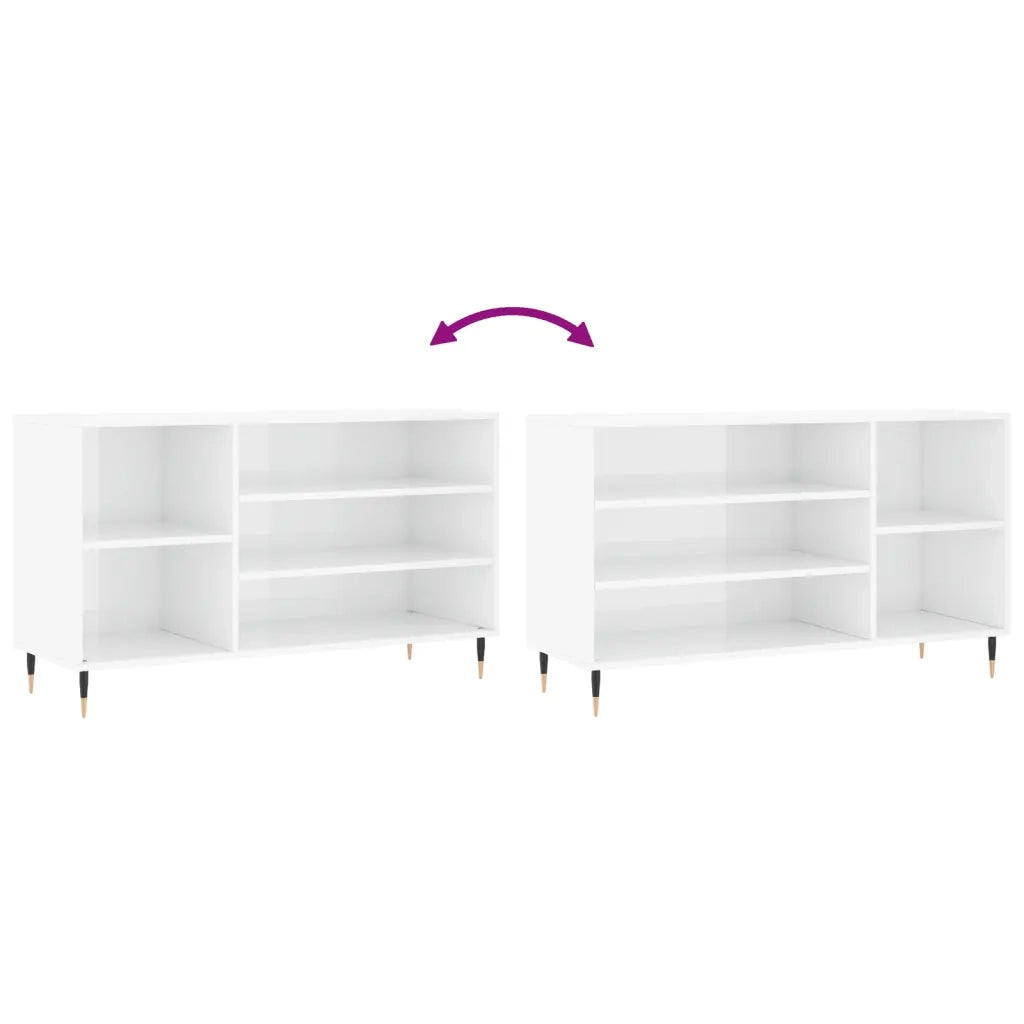 Scarpiera Bianco Lucido 102x36x60 cm in Legno Multistrato 831406