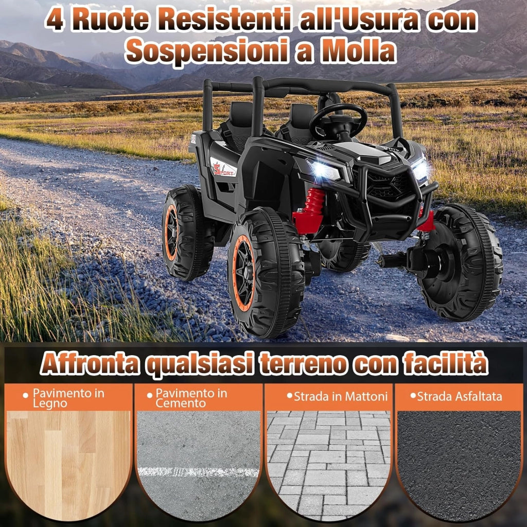 24V UTV Macchina Elettrica per Bambini, Veicolo Elettrico con 2 Posti Motore 4x100W, con Telecomando Partenza Morbida Musica, Velocità Regolabile, 3 Anni+