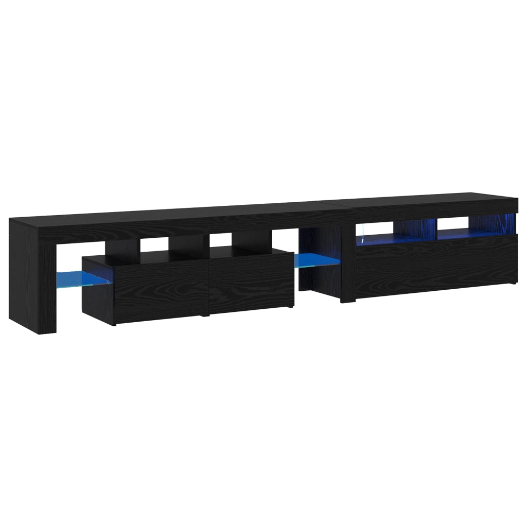 Mobili TV  2 pz con luci LED Rovere Nero Legno ingegnerizzato