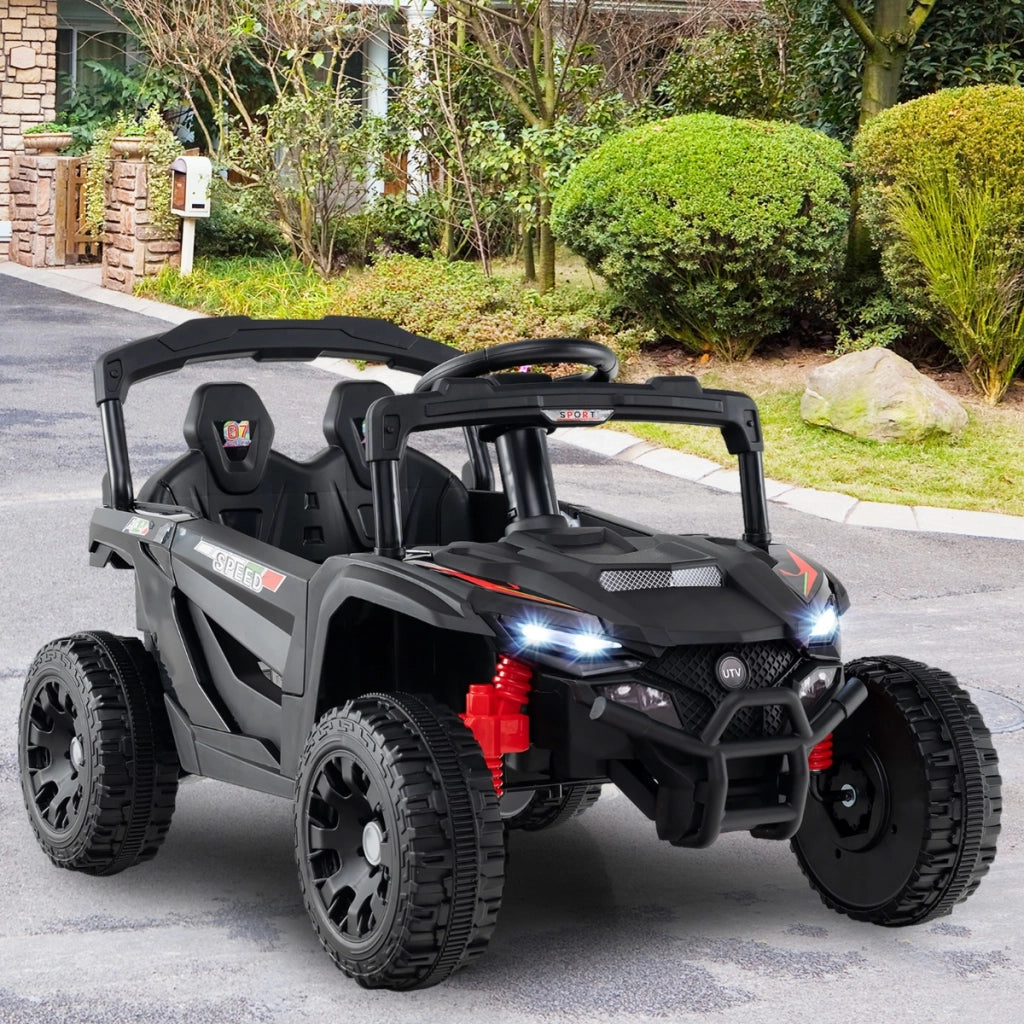 Auto elettrica 12V per bambini 3 velocit¨¤ luci LED clacson e sospensioni a molla, UTV fuoristrada con telecomando Nero-Macchinine giocattoli