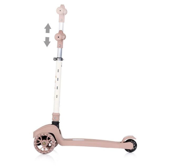 Monopattino per Bambini 3 anni Rosa Modello Luxury fino a 50kg Scooter con ruote LED Pedana antiscivolo Freno incluso Re