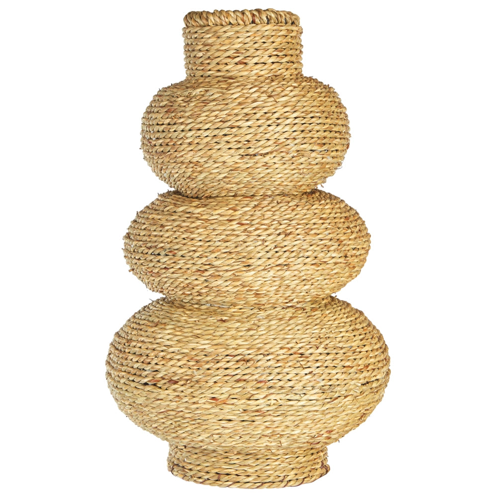 Vaso decorativo per fiori artificiali in corda d' alga naturale fatto a mano