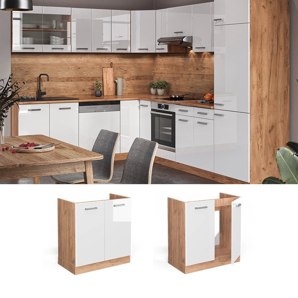 Vicco Mobile lavello cucina Bianco lucido 80 cm , PL Rovere