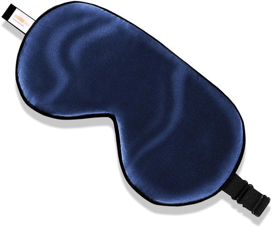 Slaapmasker 100% seta, leggero - Visiera regolabile per dormire in viaggio e a casa - Occhialino respirabile di seta di mora puro con sacchetto in velluto (blu marino)