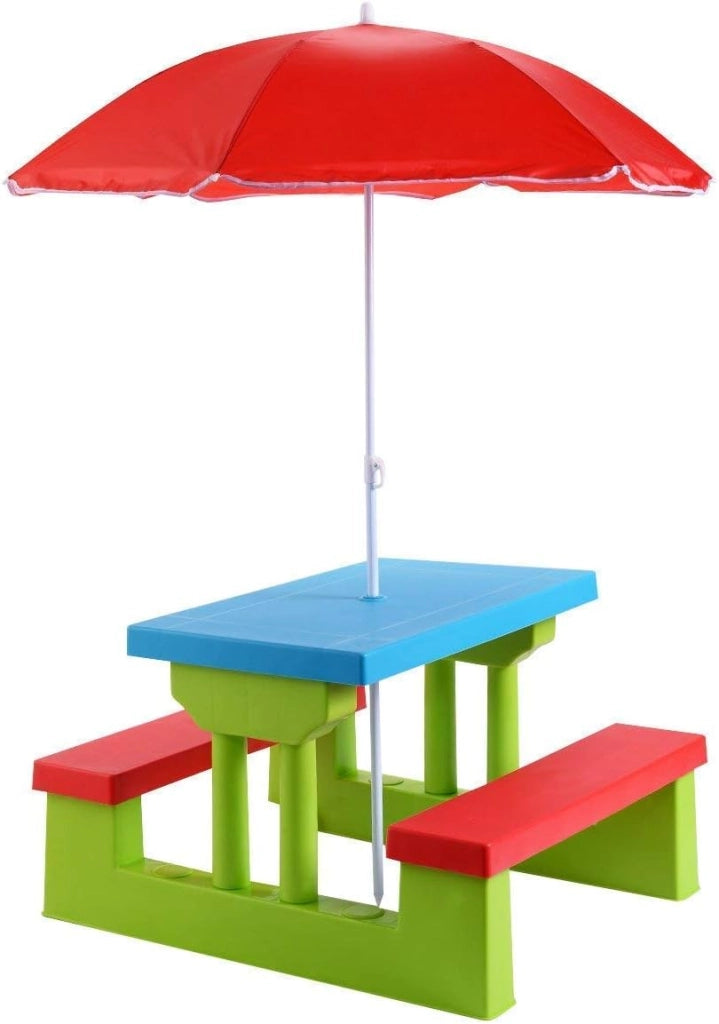 Tavolo da Picnic per Bambini con Parasole Pieghevole, Set di Tavolo e Panche per Festa e Picnic (Colore 2)