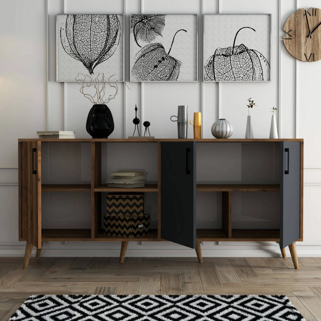 Madia Vardah, Credenza 3 Ripiani, 180x45x80h cm Marrone Noce