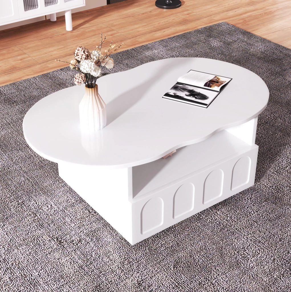 Tavolino da salotto a forma di nuvola 100x60x40;5 cm; in truciolare bianco con cassetto