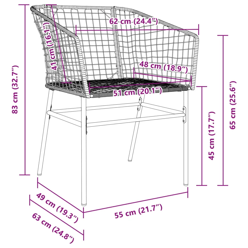 Sedie da Giardino Set 2 pz Polyrattan Nero