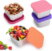 Contenitori per snack, 4 pezzi, 180 ml, acciaio inox 304, metallo, conservazione cibi, scatola di conservazione con coperchio in silicone, facile da aprire, riutilizzabile, piccolo, impermeabile, set da 4 pezzi