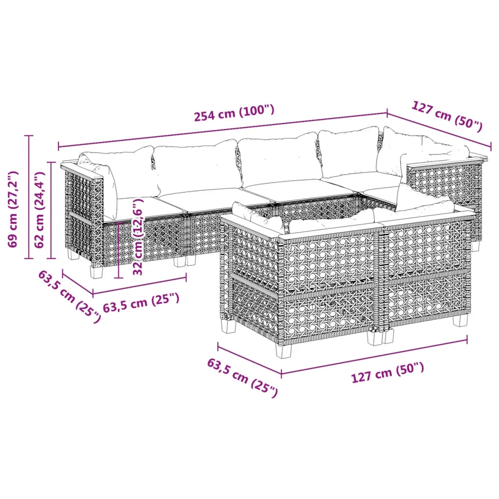 Set Divani da Giardino con Cuscini 7pz Nero Polyrattan 3261884