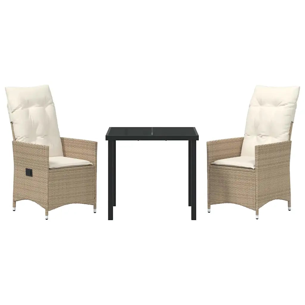 Set da Pranzo per Giardino con cuscino 3 pcs Beige polyrattan