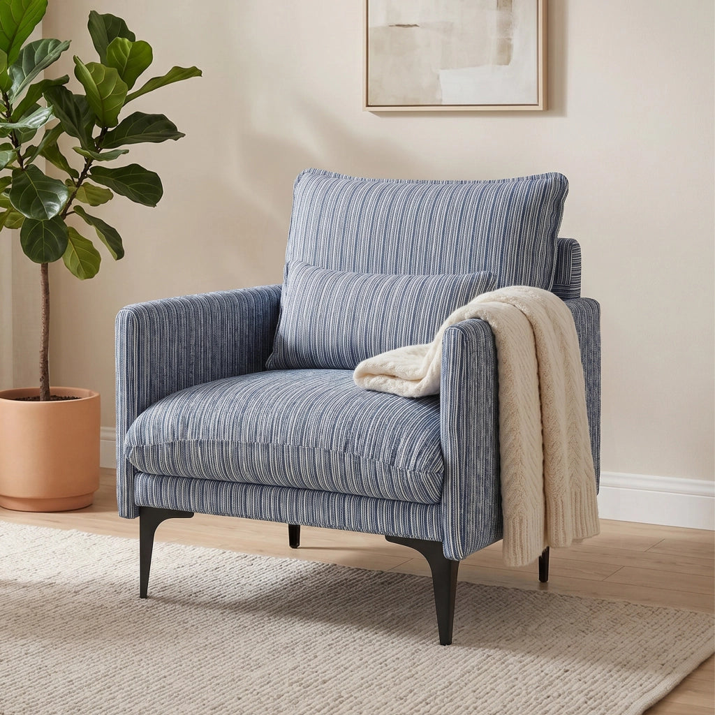 Poltrona Relax Blu in Tessuto con Cuscino Lombare e Braccioli ¨C Zephmum ¨C 100x90x80