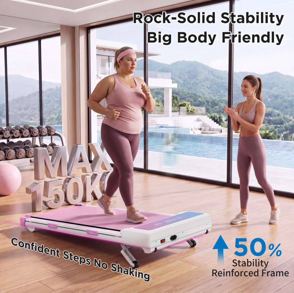 Tapis roulant ULEVR 1-8 km/h con inclinazione automatica 15%, Bluetooth, telecomando e display LED, rosa e bianco