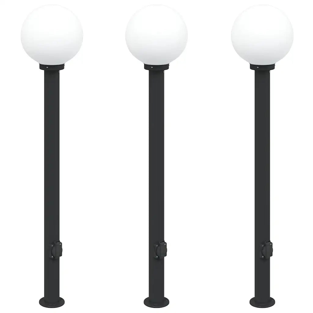 Lampioni a palo con presa elettrica 3 pz 120 cm Nero IP44 4006122
