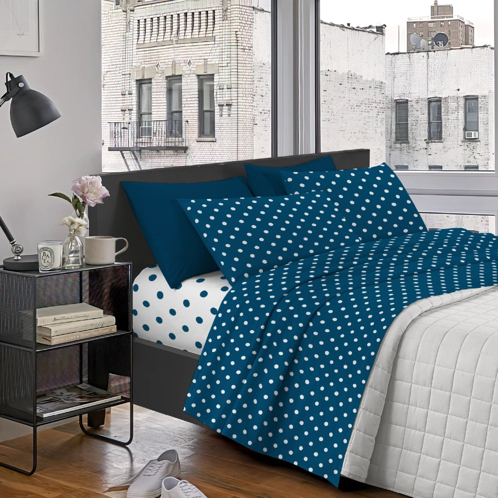 Completo Lenzuola Matrimoniale In Cotone Lenzuolo Sotto Sopra 2 Federe Certificato Oekotex Parure Letto Disegni Moderni Biancheria Di Alta Qualità Pois Ottanio