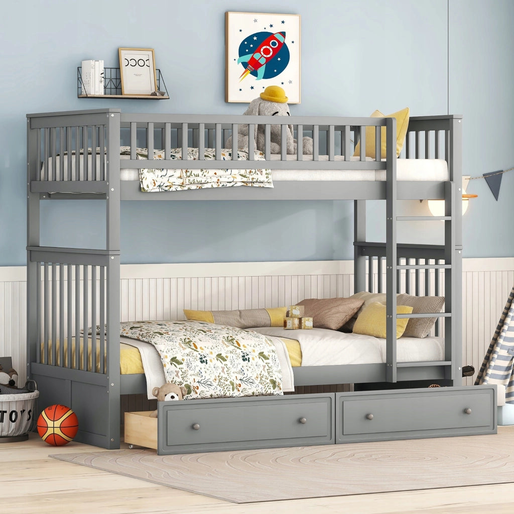 Letto a castello 90x200 - Xylo - Grigio con cassetti