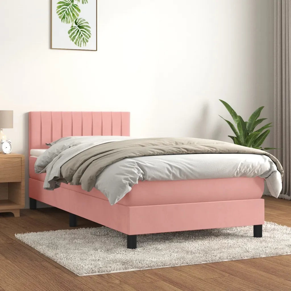 Giroletto a Molle con Materasso Rosa 90x200 cm in Velluto 3141406