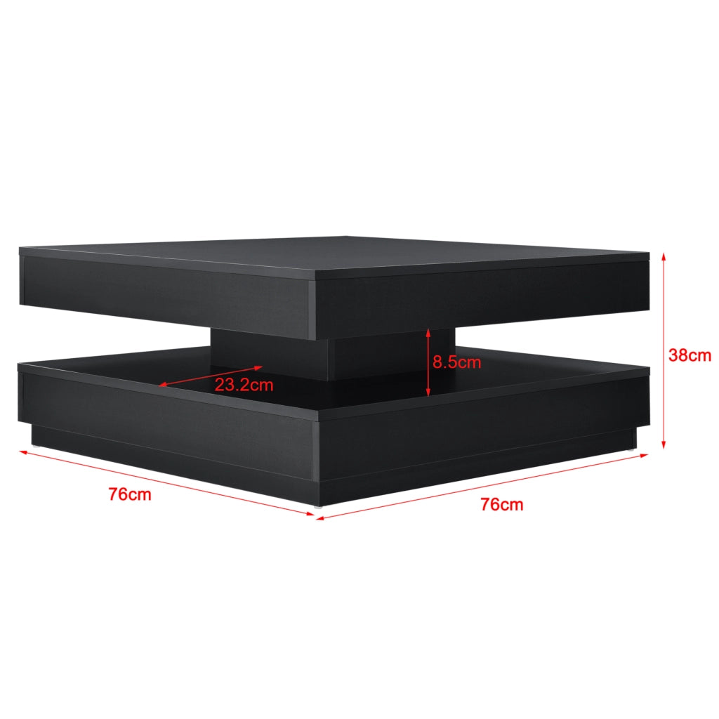 Tavolino da Caffè Florenz con Piano Girevole per Salotto Soggiorno 76 x 76 x 38 cm - Nero [en.casa]