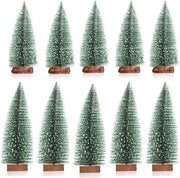 Mini alberi di Natale in legno con effetto neve, 10 pezzi, per decorazione di Natale e feste, altezza 20-25 cm
