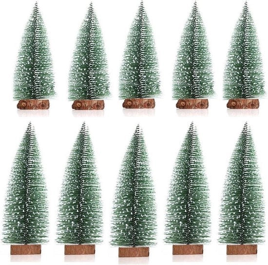 Mini alberi di Natale in legno con effetto neve, 10 pezzi, per decorazione di Natale e feste, altezza 20-25 cm