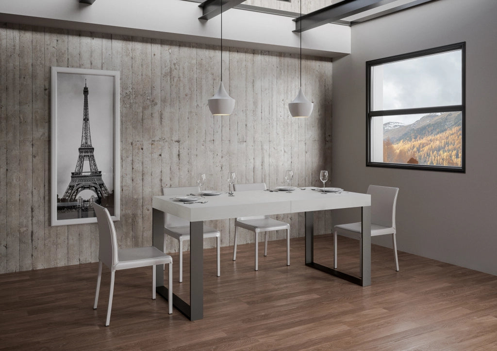 Tavolo allungabile 90x160/420 cm Tekno Bianco Frassino telaio Antracite