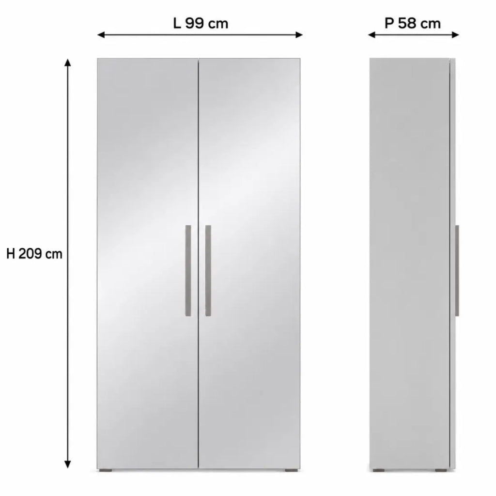 Armadio design 100 cm 2 porte con grandi specchi collezione JUPITER