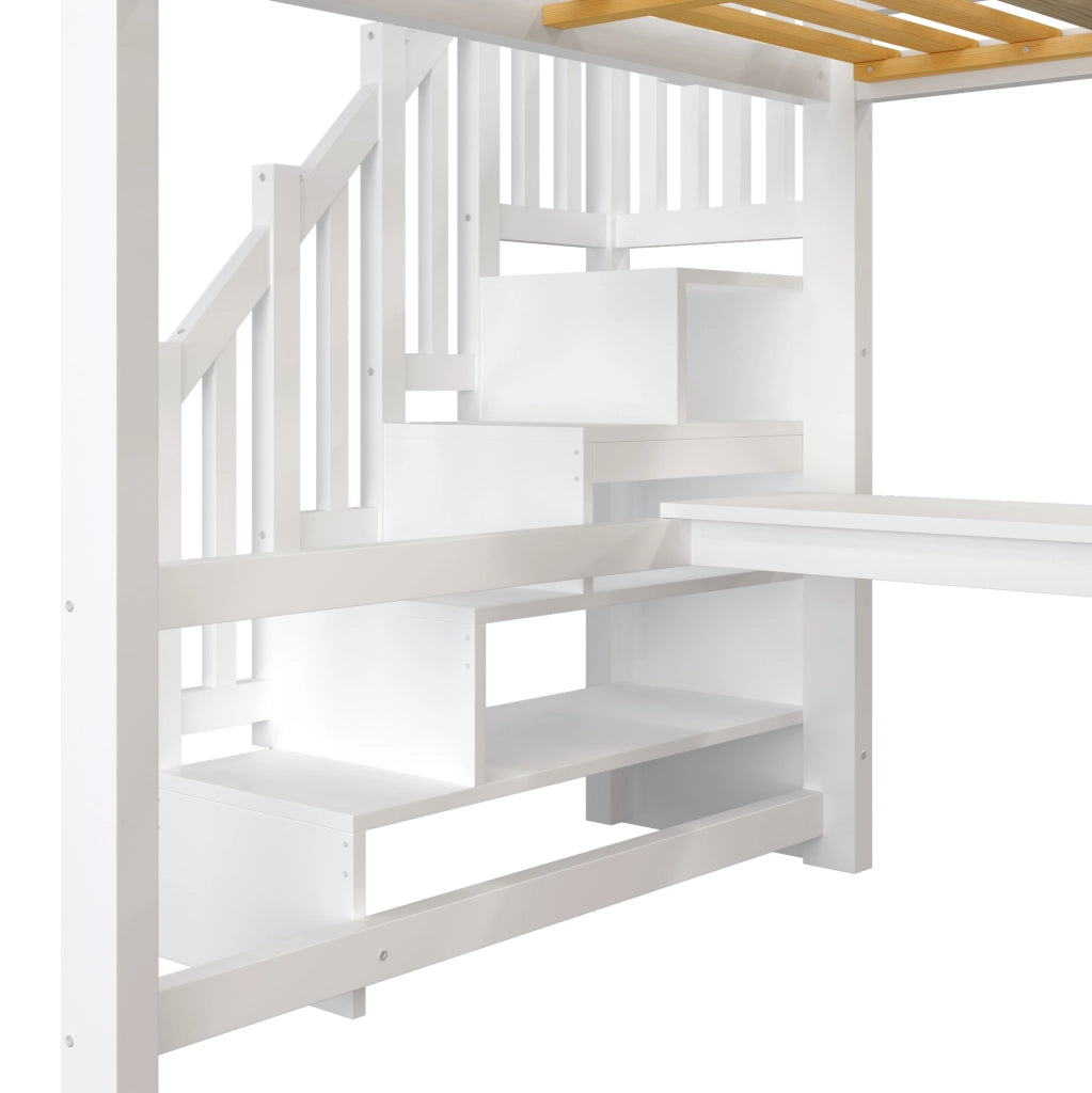 Letto a soppalco 140x200 cm con scrivania; armadio; scala contenitore; LED e USB bianco