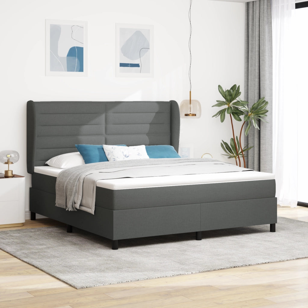 Letto con Rete a Molle e Materasso Grigio Scuro 180x200 cm Tessuto