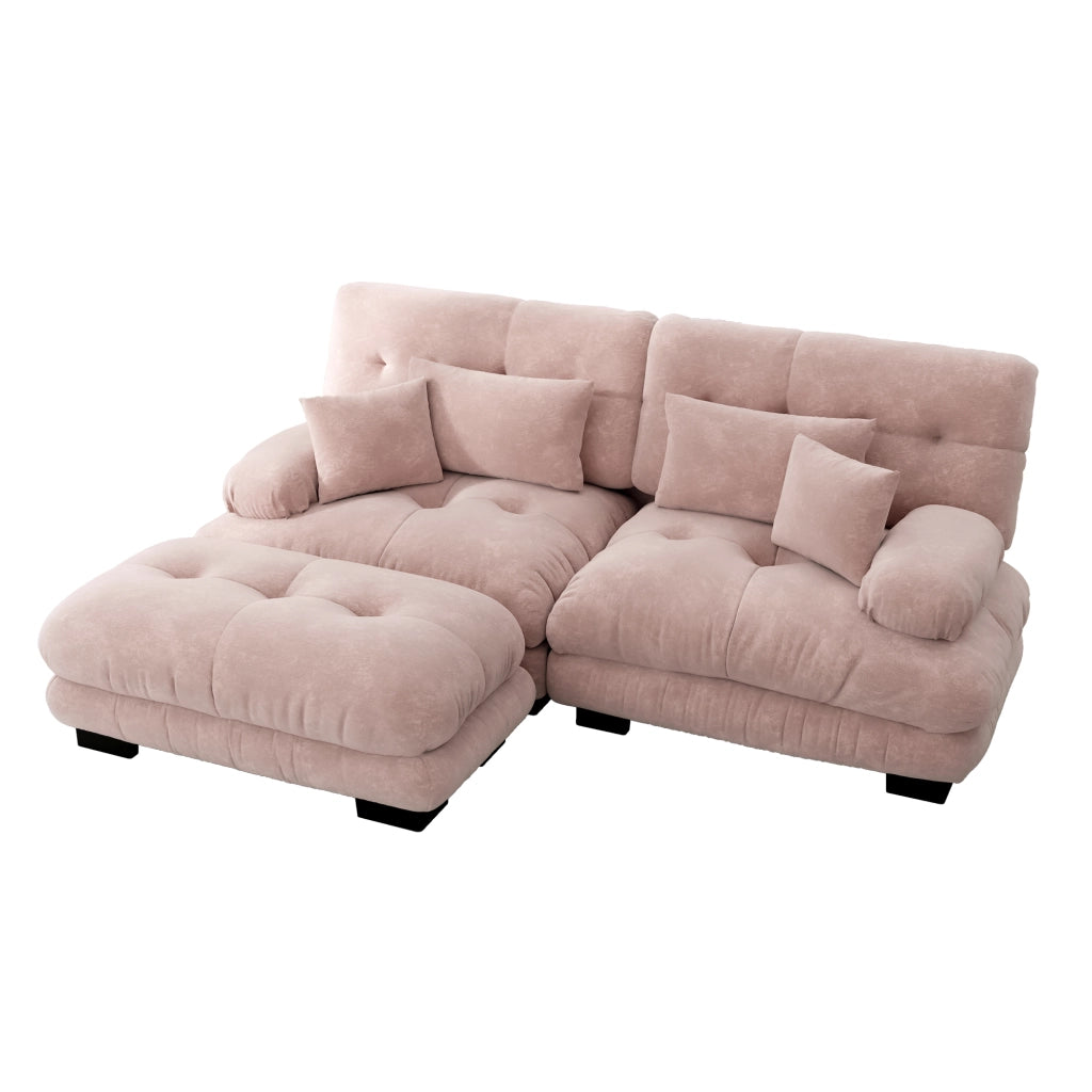 Divano Angolare in Tessuto Chenille con Ottoman e Cuscini ¨C MINIMAL ¨C Rosa