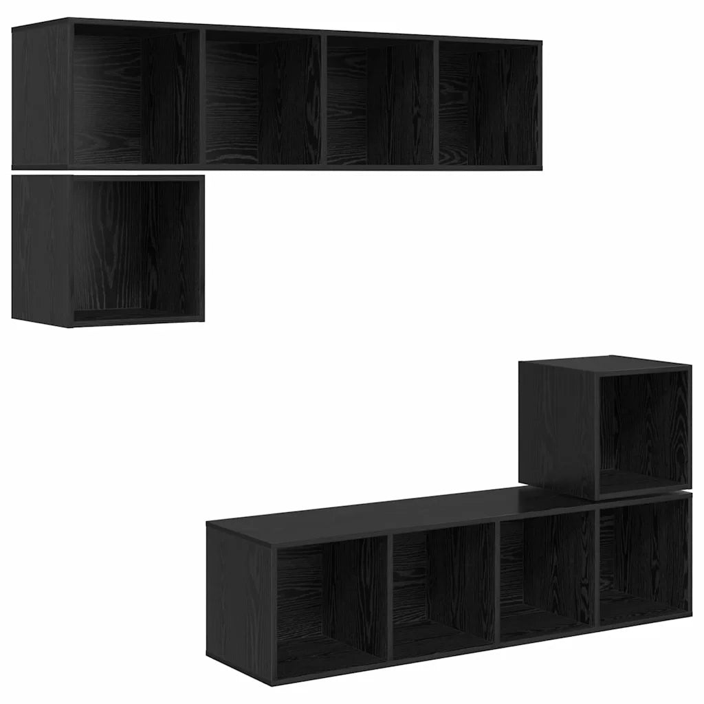 Set mobile TV 4 pz Rovere Nero Legno ingegnerizzato 3393127